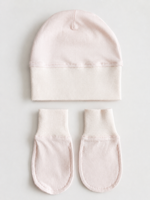 Babygiftset med mössa & vantar – ljusrosa
