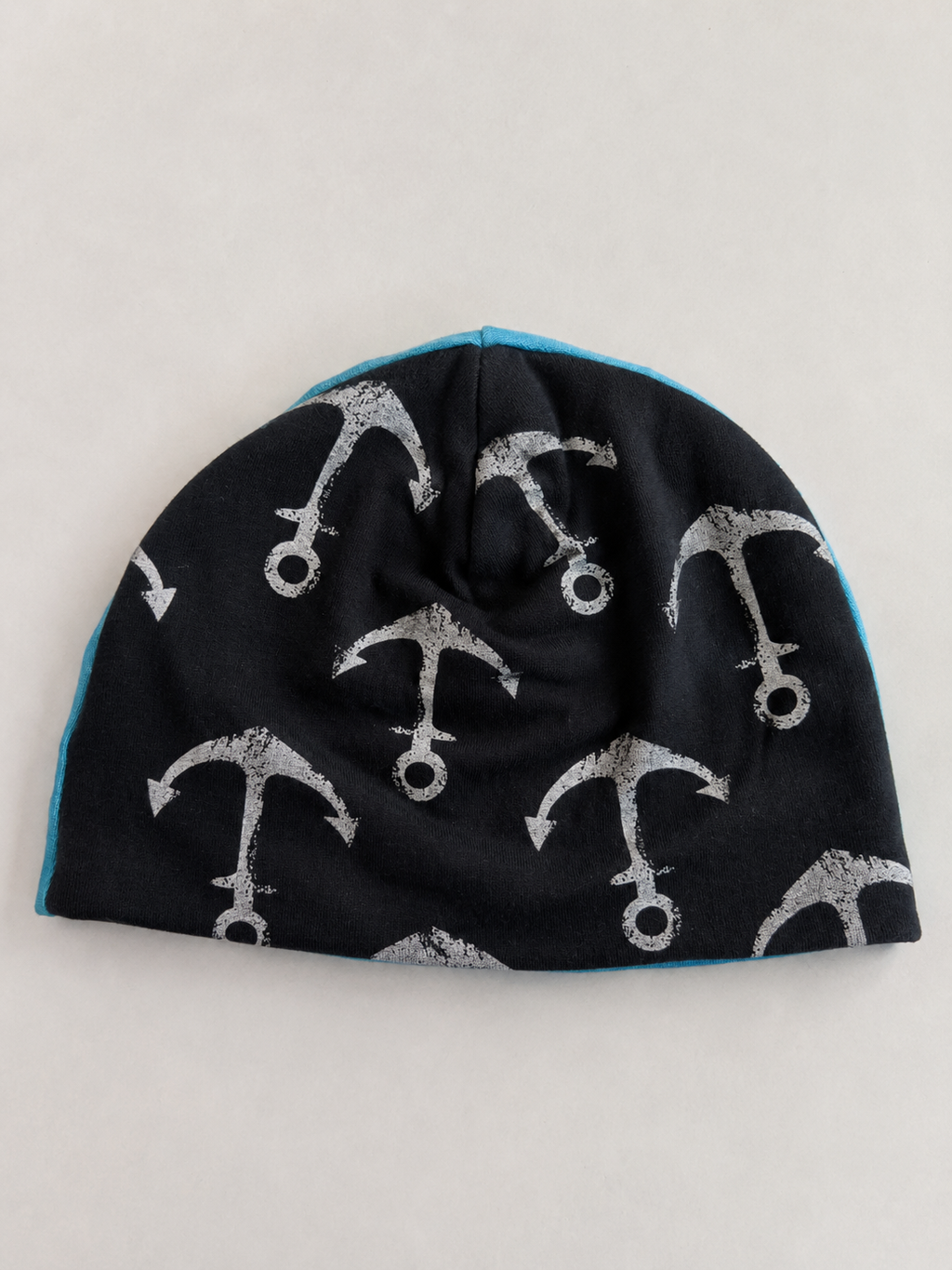 Tvåsidig Barnmössa – blå Melerad & Anchor Print