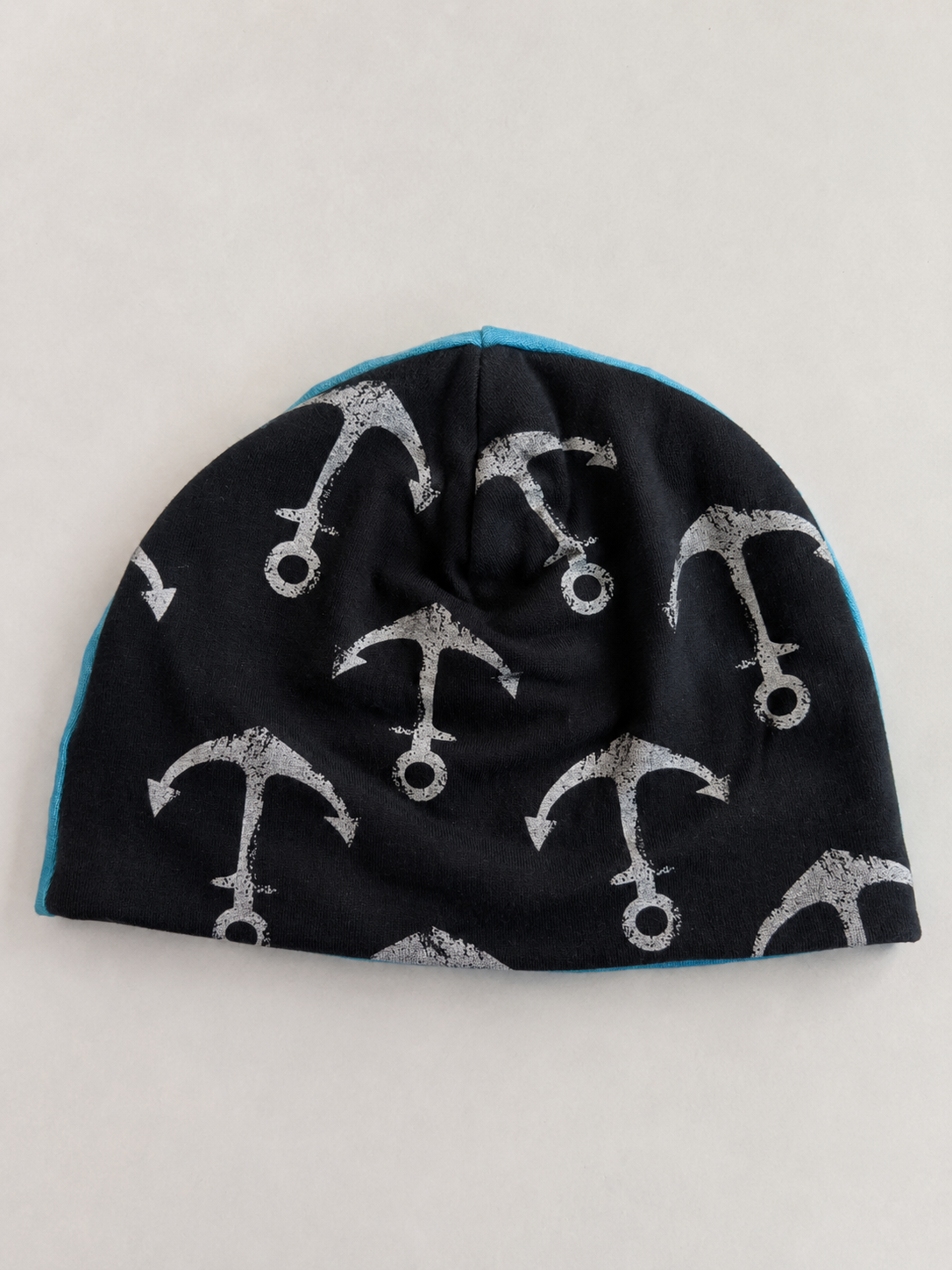 Tvåsidig Barnmössa – blå Melerad & Anchor Print