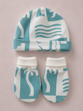 Babygiftset med mössa & vantar – Vit & Turkos