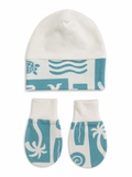 Babygiftset med mössa & vantar – Vit & Turkos